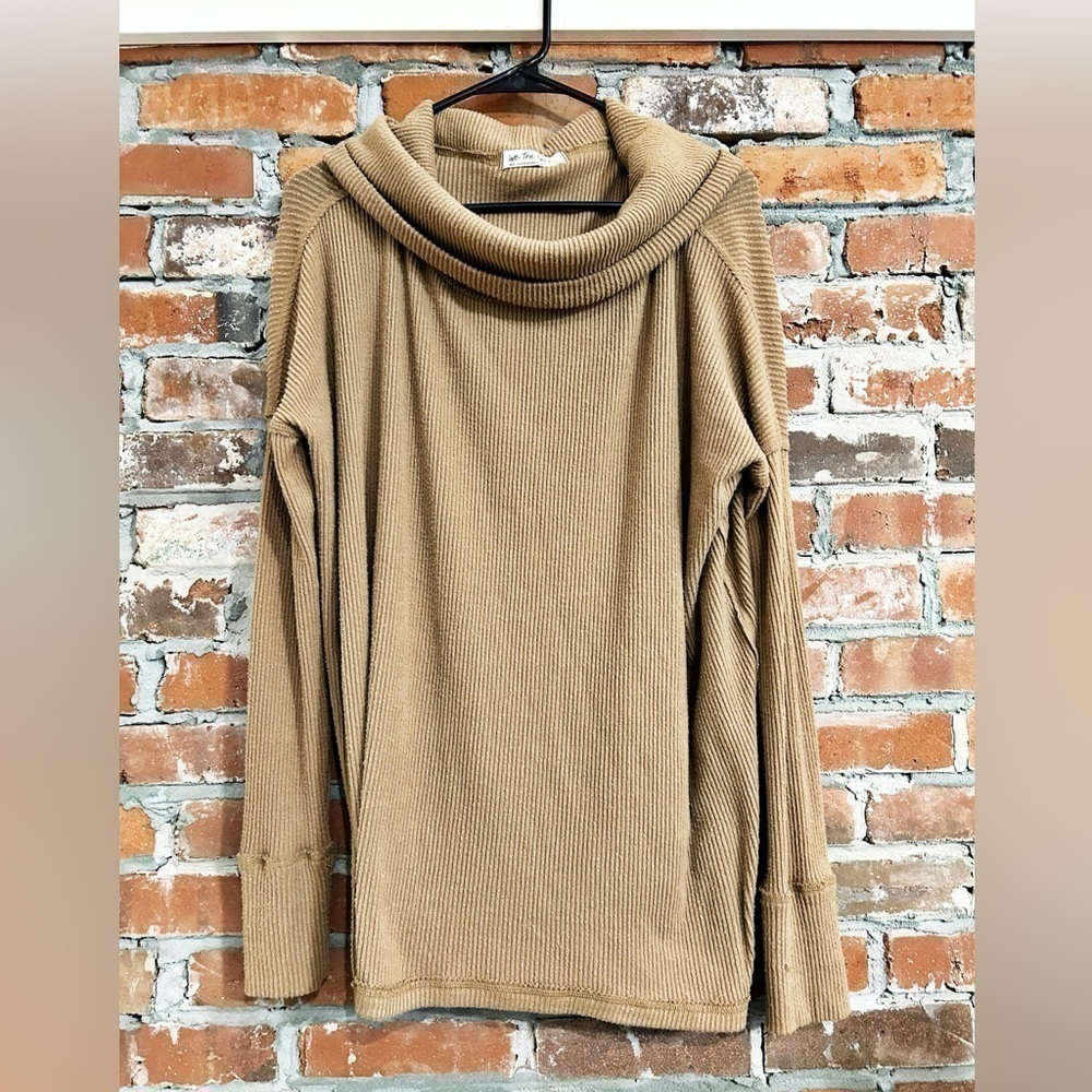 Free People Light Brown Ribbed Knit Cowl Neck Tunic Top Size Small - Picture 5 of 13